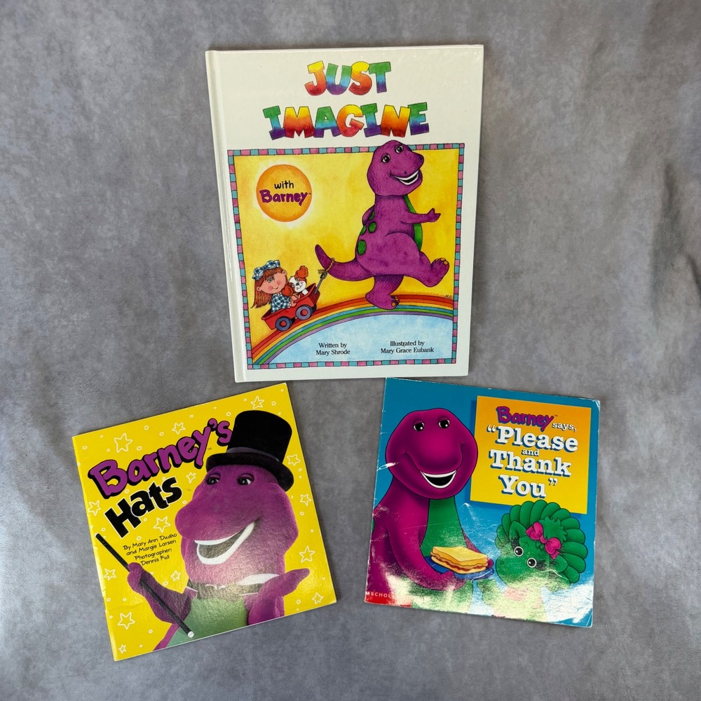 Barney & Friends Books Kids Set of 3 Multicolor Just Imagine Hats Manners Retro
